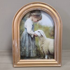 New Spring Print Art Shelf Sitter Wall Hanging Decor - Girl With Lamb